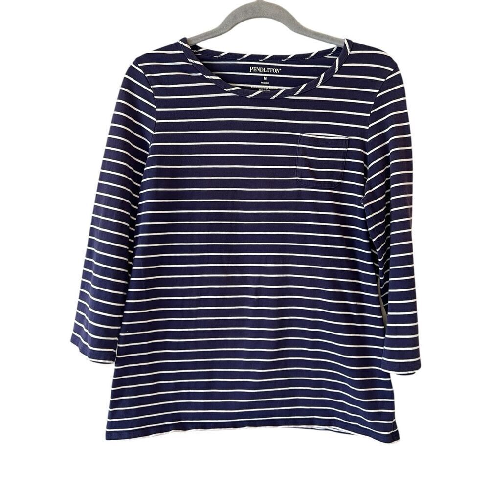 Pendleton Womens Candy Striped Scoop Neck 3/4 Sleeves Cotton Casual Top M